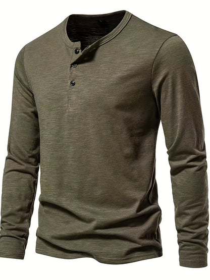 Solide, Casual Henley-shirt Met Lange Mouwen En Ronde Hals Voor Heren