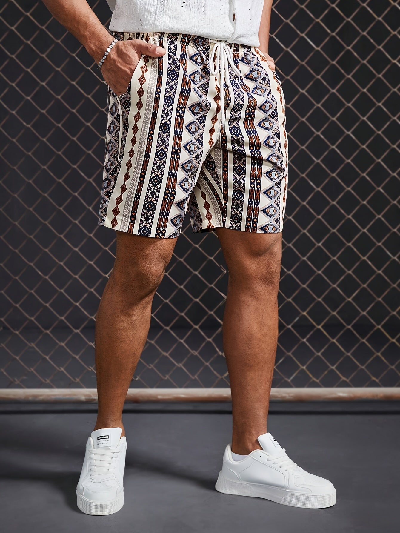 Herenshorts met geometrische grafische print en zakken