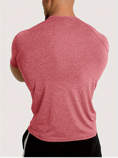 Effen Kleur Heren Stretch Ademend Sneldrogend Fitness-T-shirt Met Korte Mouwen En Ronde Hals Voor De Zomer