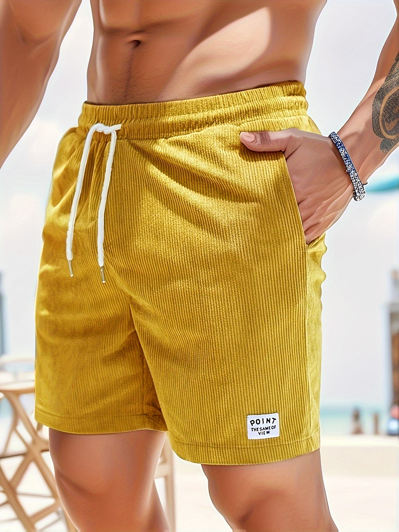 Heren Casual en chique gestreepte gebreide shorts met trekkoord