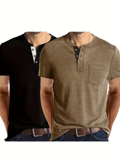 2 Stuks Heren Henley Shirt Voor de Zomer