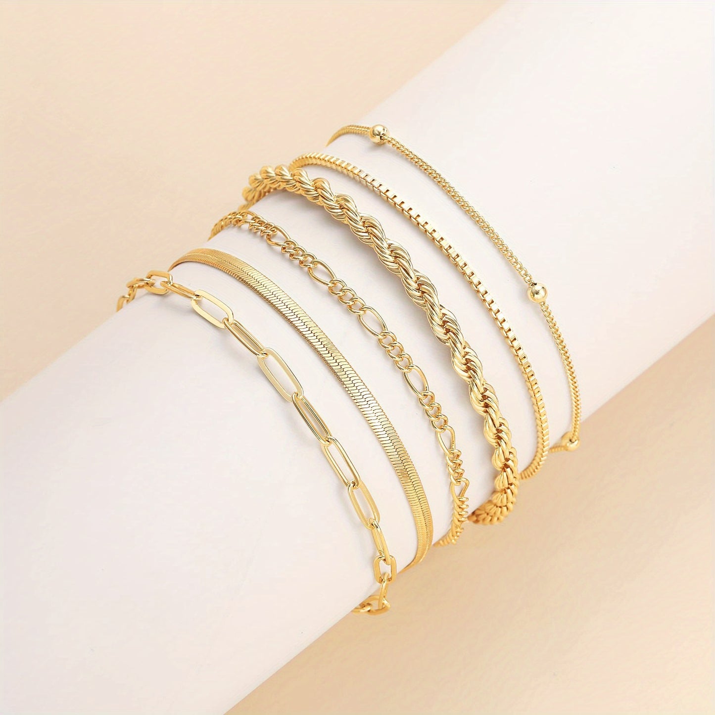 Set Van 6 Dunne Legering Armbandjes Eenvoudige Minimalistische Handketting Sieraden