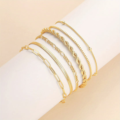 Set Van 6 Dunne Legering Armbandjes Eenvoudige Minimalistische Handketting Sieraden