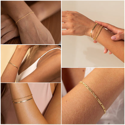 Set Van 6 Dunne Legering Armbandjes Eenvoudige Minimalistische Handketting Sieraden