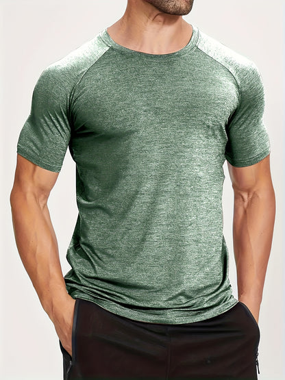 Effen Kleur Heren Stretch Ademend Sneldrogend Fitness-T-shirt Met Korte Mouwen En Ronde Hals Voor De Zomer