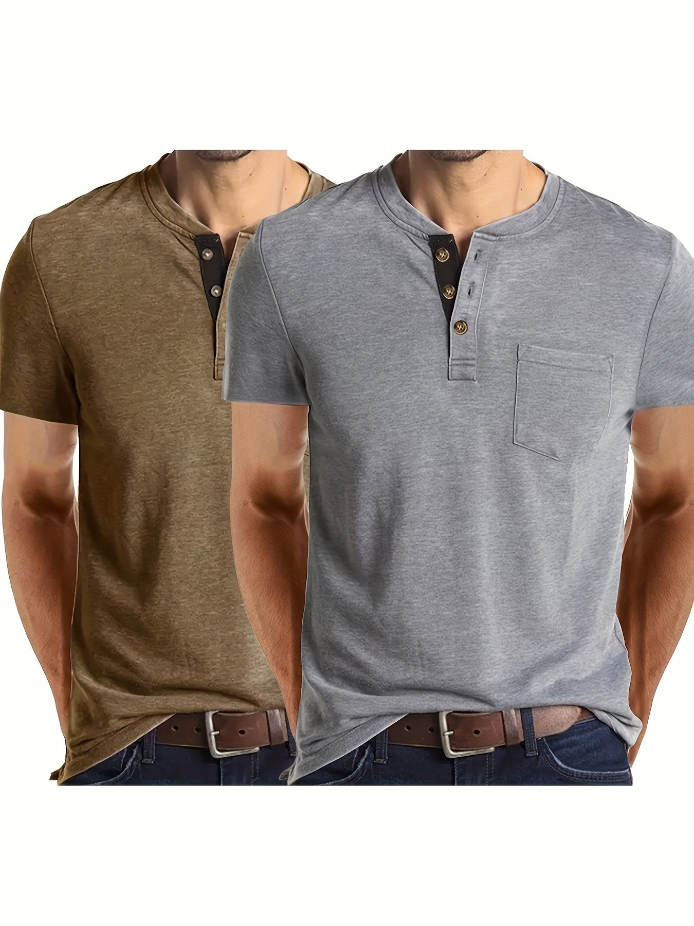 2 Stuks Heren Henley Shirt Voor de Zomer