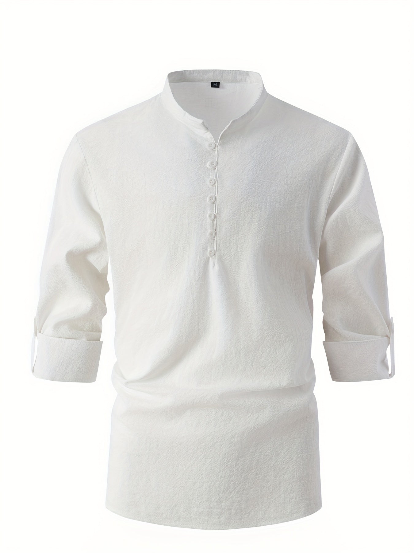 Herenkatoenen Linnen Henley-shirt, Casual Overhemd Met Lange Mouwen