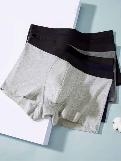 4 Stuks Heren Katoenen Effen Boxershorts, Ademende