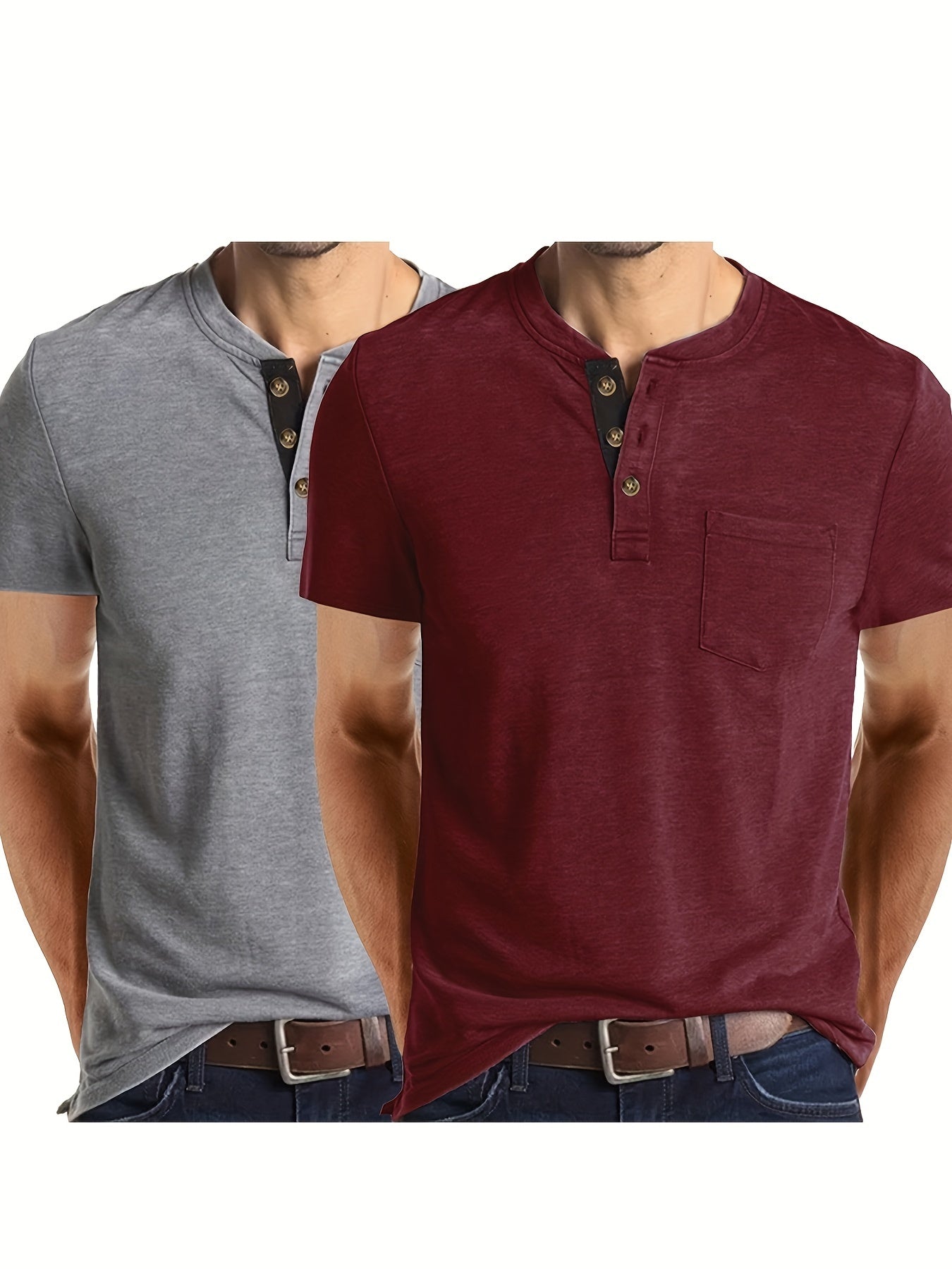 2 Stuks Heren Henley Shirt Voor de Zomer