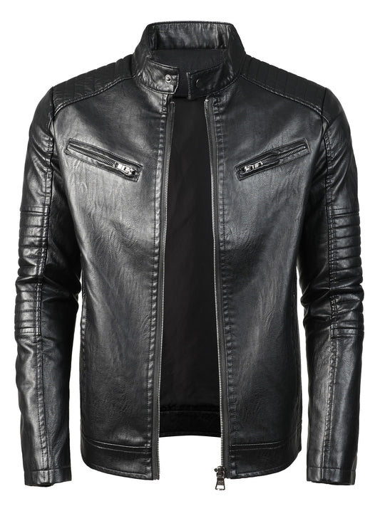 Heren Casual PU Leren Jas, Stoere Rits Biker Jas