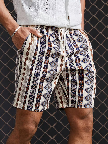 Herenshorts met geometrische grafische print en zakken