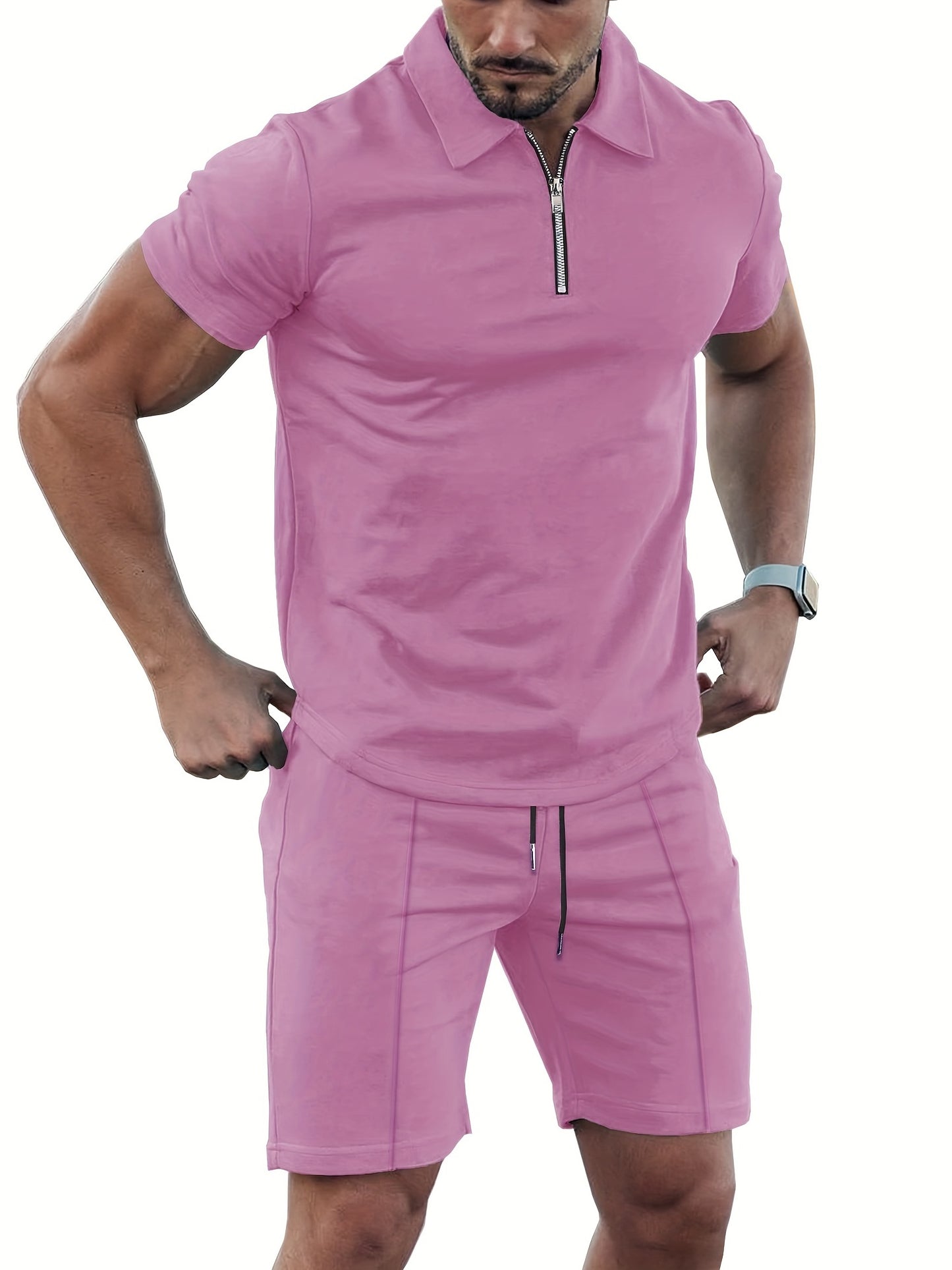 2-delige casual trendy sportfleece-poloshirt met reversrits