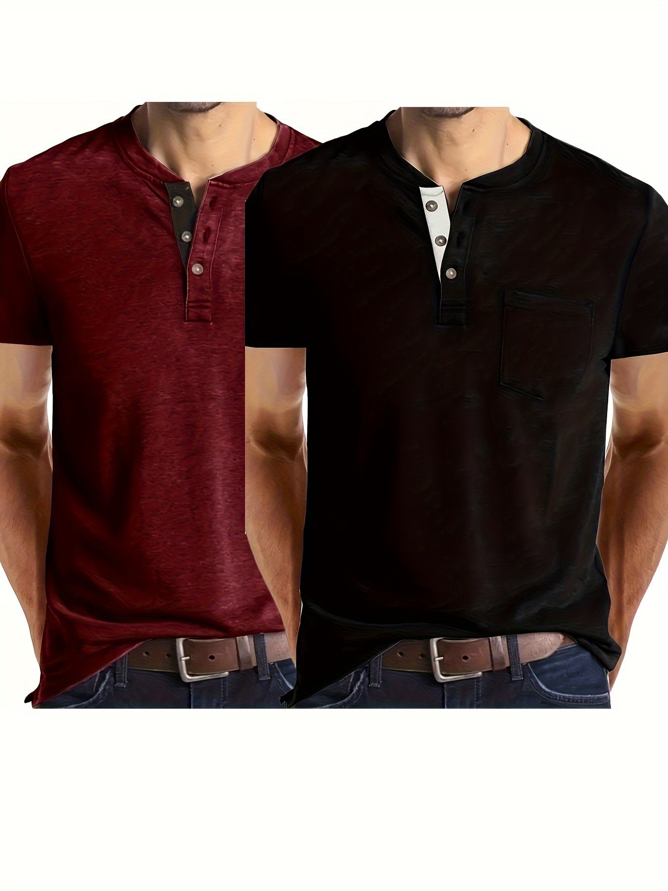 2 Stuks Heren Henley Shirt Voor de Zomer