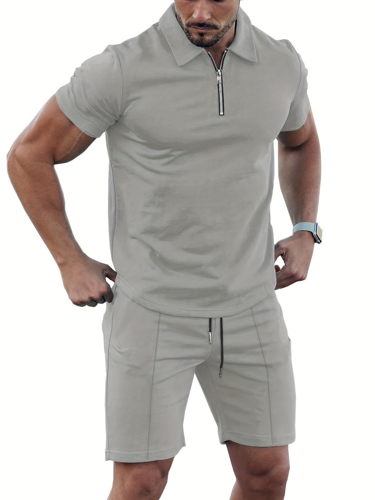 2-delige casual trendy sportfleece-poloshirt met reversrits