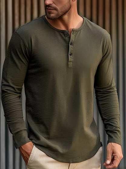 Solide, Casual Henley-shirt Met Lange Mouwen En Ronde Hals Voor Heren