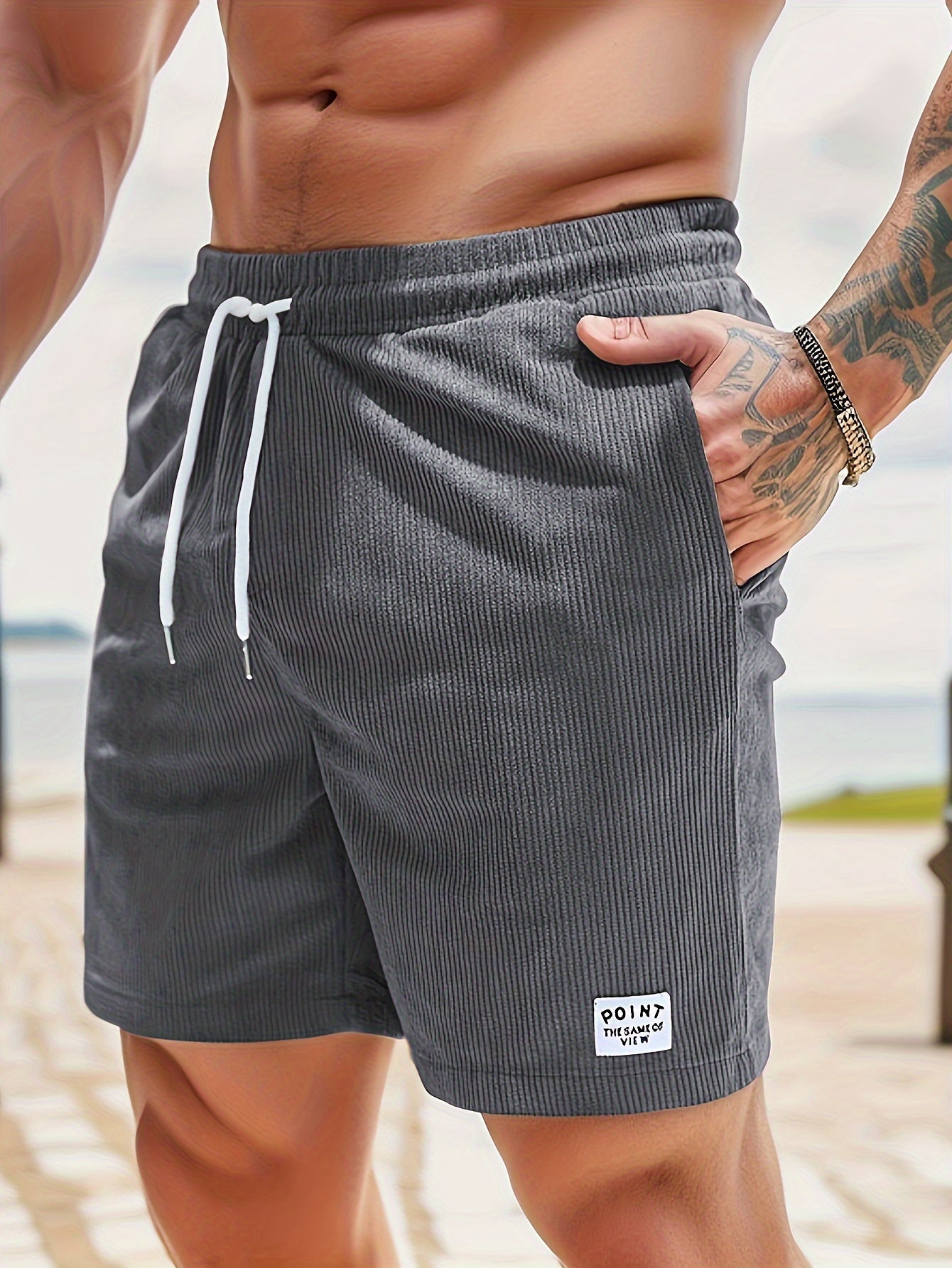 Heren Casual en chique gestreepte gebreide shorts met trekkoord