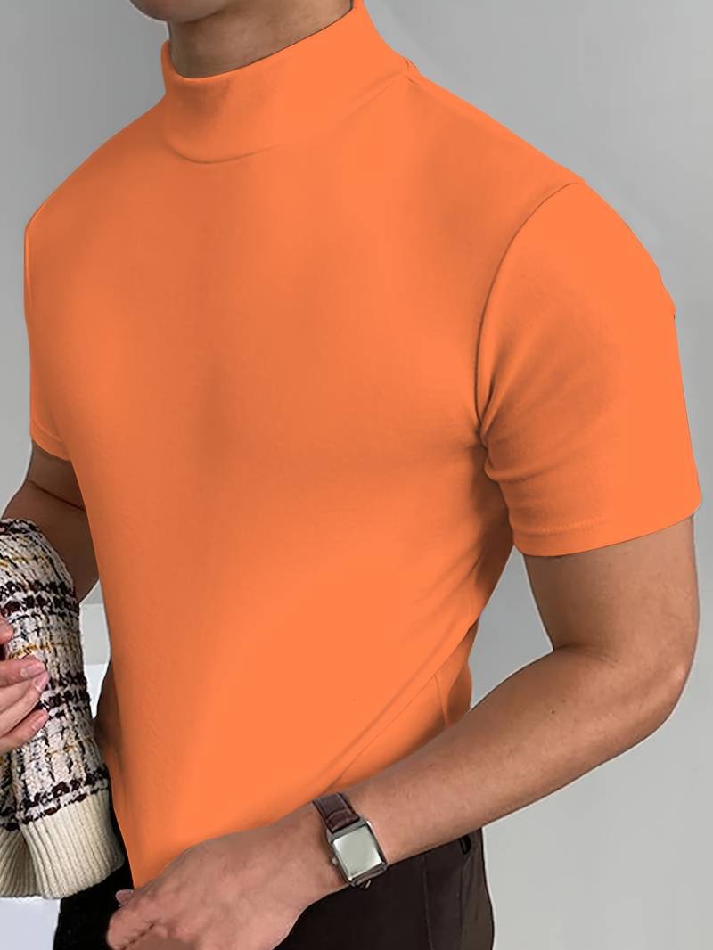 Elegant Stretch-T-shirt Voor Heren Met Hoge Hals