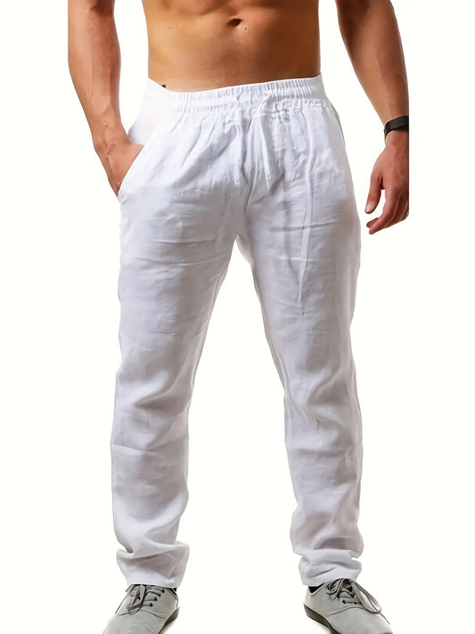 Heren Zomer Ademende Casual Broek, Heren Effen Kleur Casual Losse Pasvorm Broek