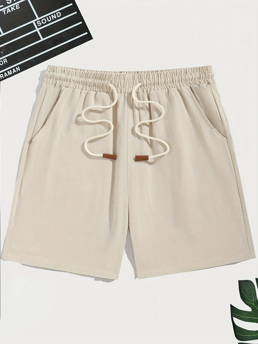 Herenshorts van linnenmix, zomerse casual losse shorts met trekkoord