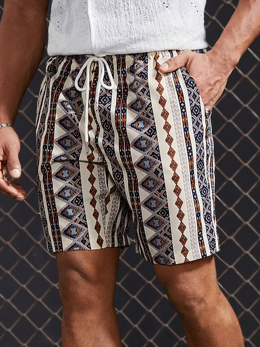 Herenshorts met geometrische grafische print en zakken