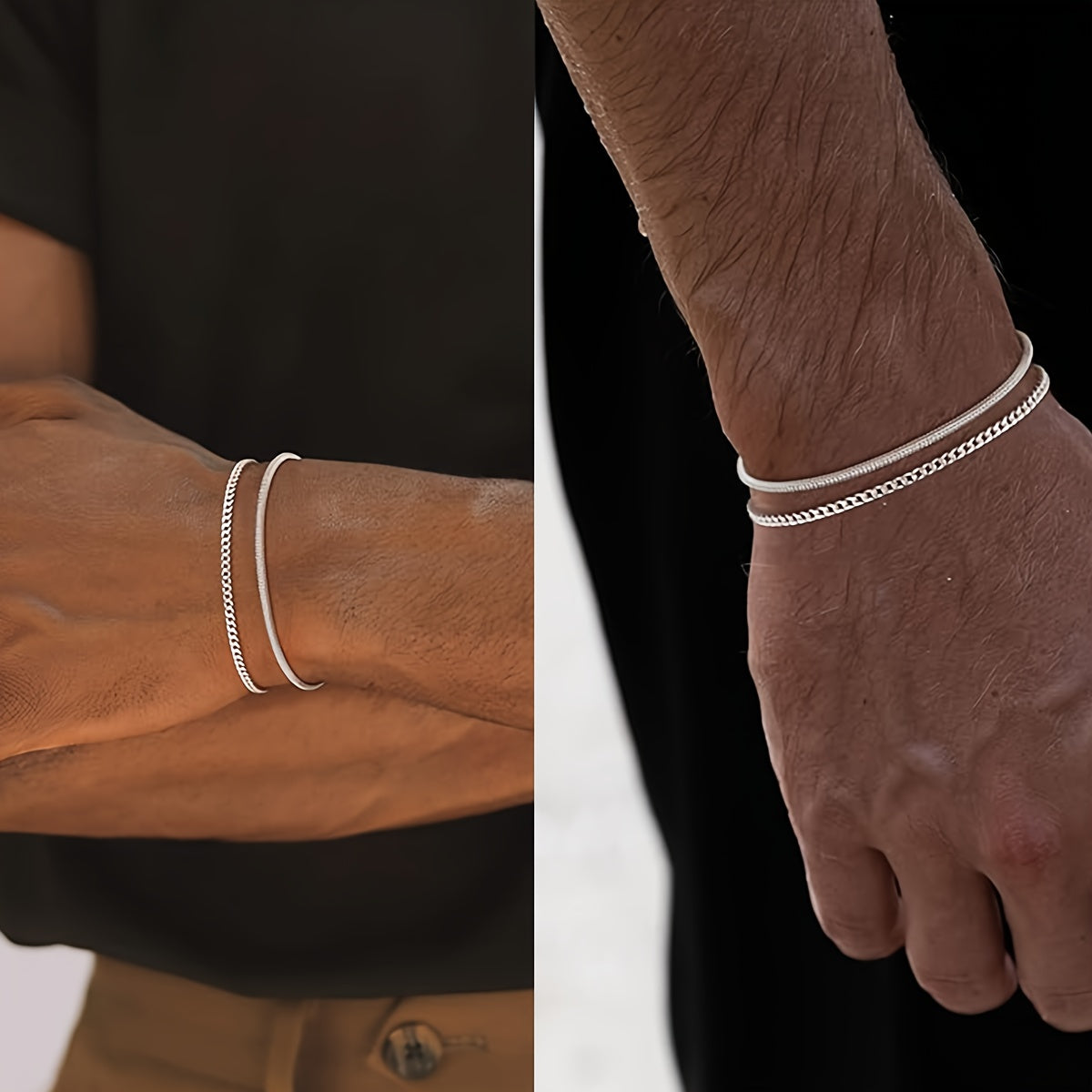 2 Stuks Zilverachtige Armbanden Voor Heren