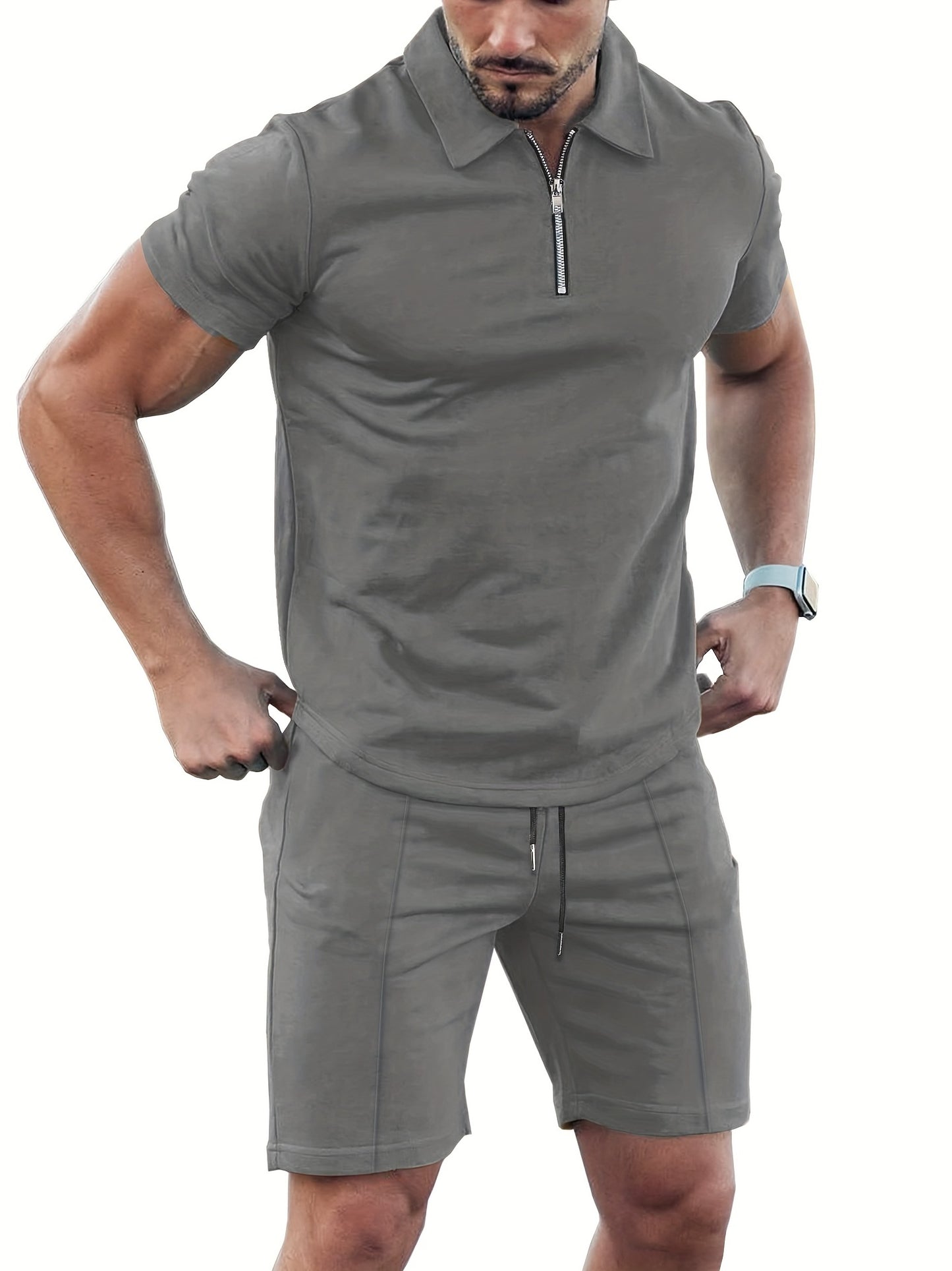 2-delige casual trendy sportfleece-poloshirt met reversrits