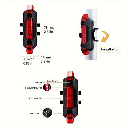 Oplaadbaar USB LED-fietsachterlicht - 4 knippermodi