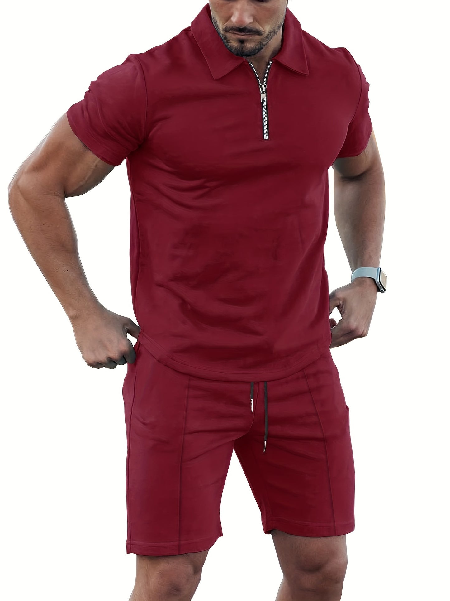 2-delige casual trendy sportfleece-poloshirt met reversrits