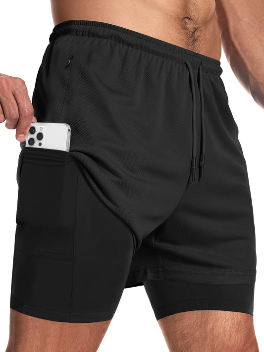 Heren 2-in-1 Zomer Sportshorts Sneldrogende Zakontwerp