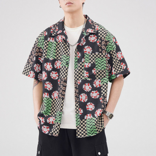 Renato - Trendy Hawaii Overhemd voor Mannen met Bloem- en Geometrische Print