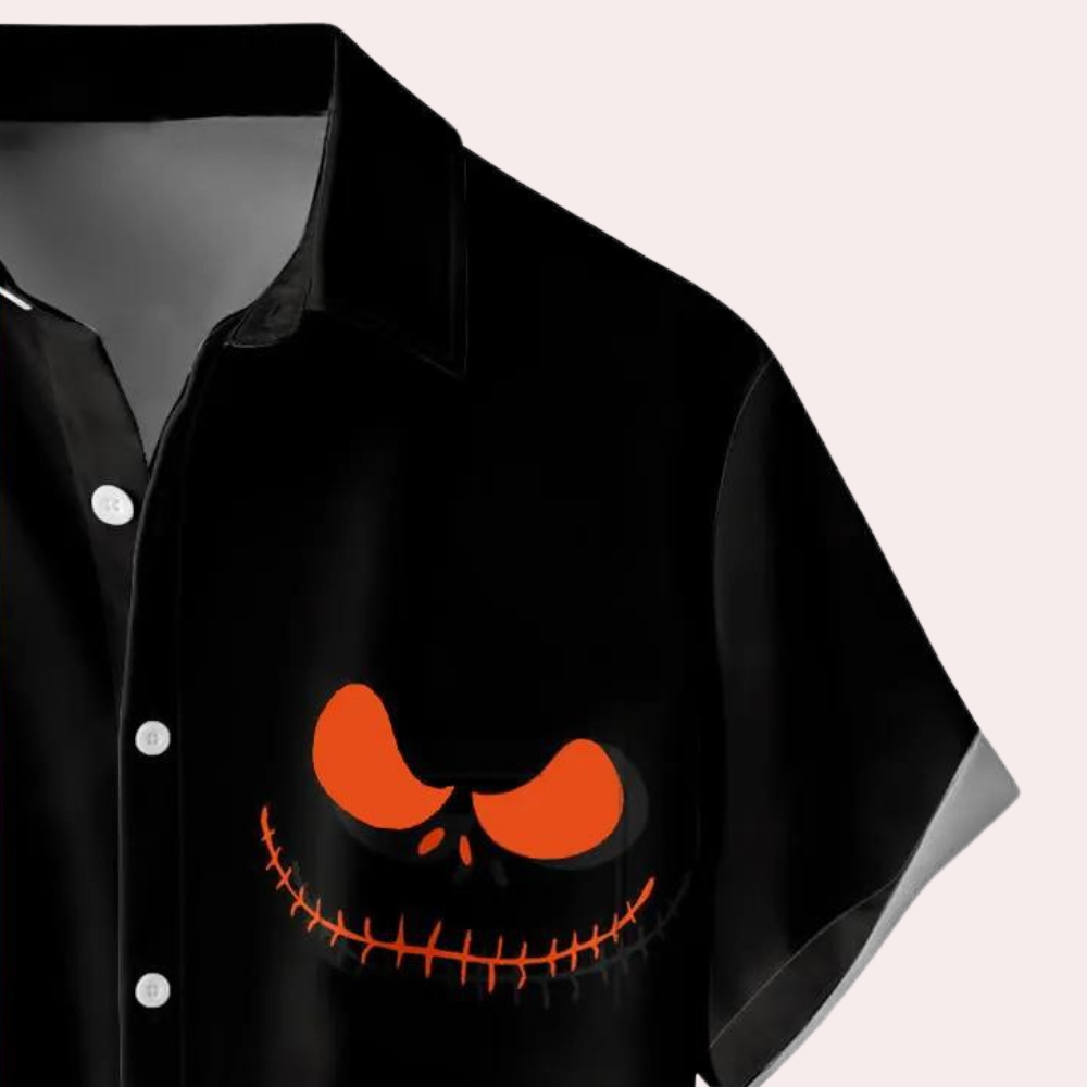 Morris - Heren Stijlvol Halloween Button-Down Shirt met Tijdloze Print