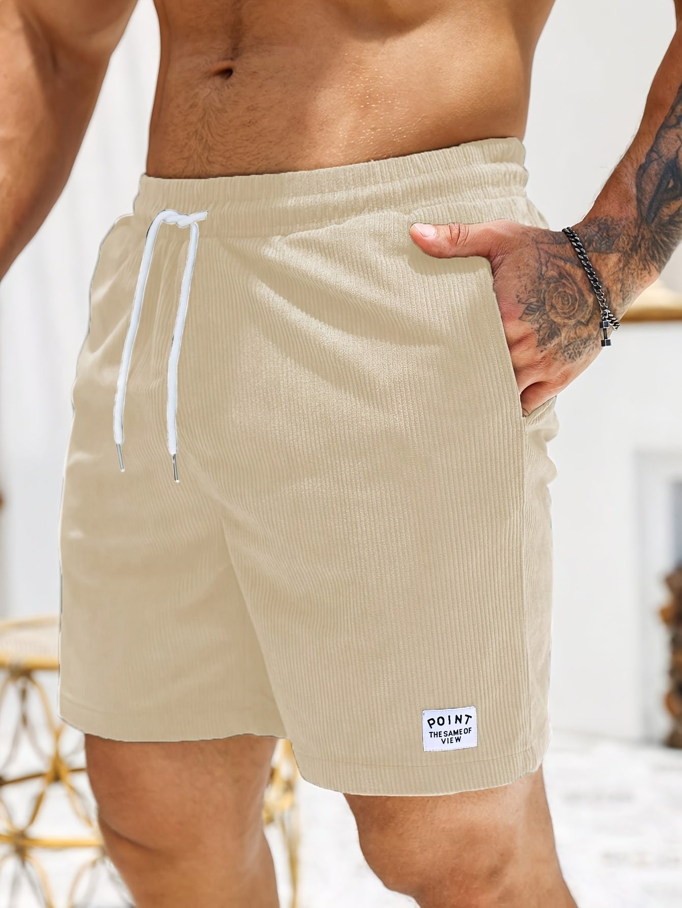 Heren Casual en chique gestreepte gebreide shorts met trekkoord