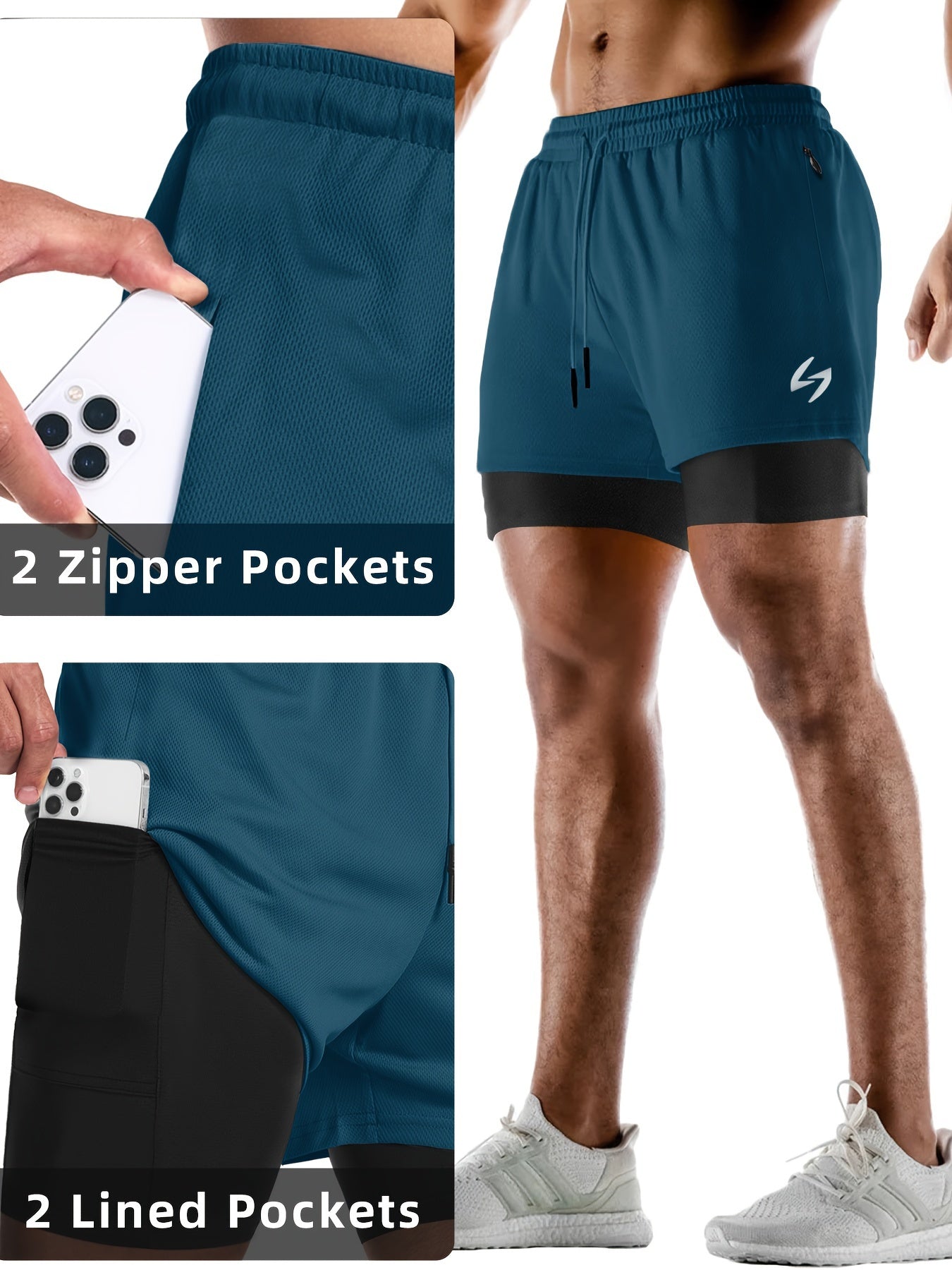 Heren 2-in-1 Zomer Sportshorts Sneldrogende Zakontwerp