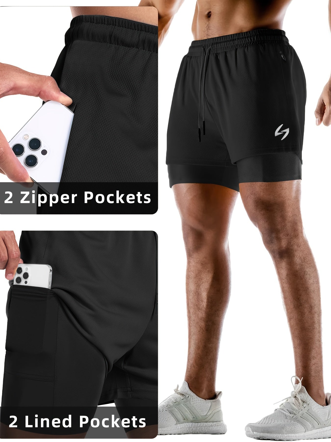 Heren 2-in-1 Zomer Sportshorts Sneldrogende Zakontwerp