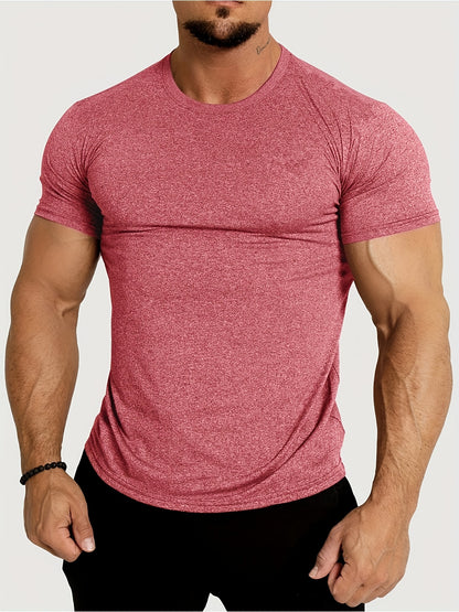 Effen Kleur Heren Stretch Ademend Sneldrogend Fitness-T-shirt Met Korte Mouwen En Ronde Hals Voor De Zomer