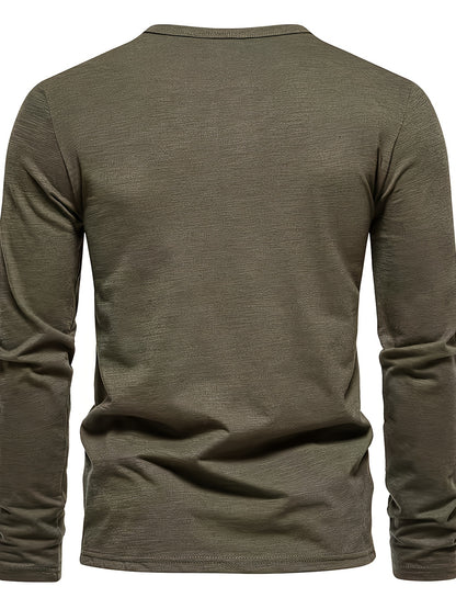 Solide, Casual Henley-shirt Met Lange Mouwen En Ronde Hals Voor Heren