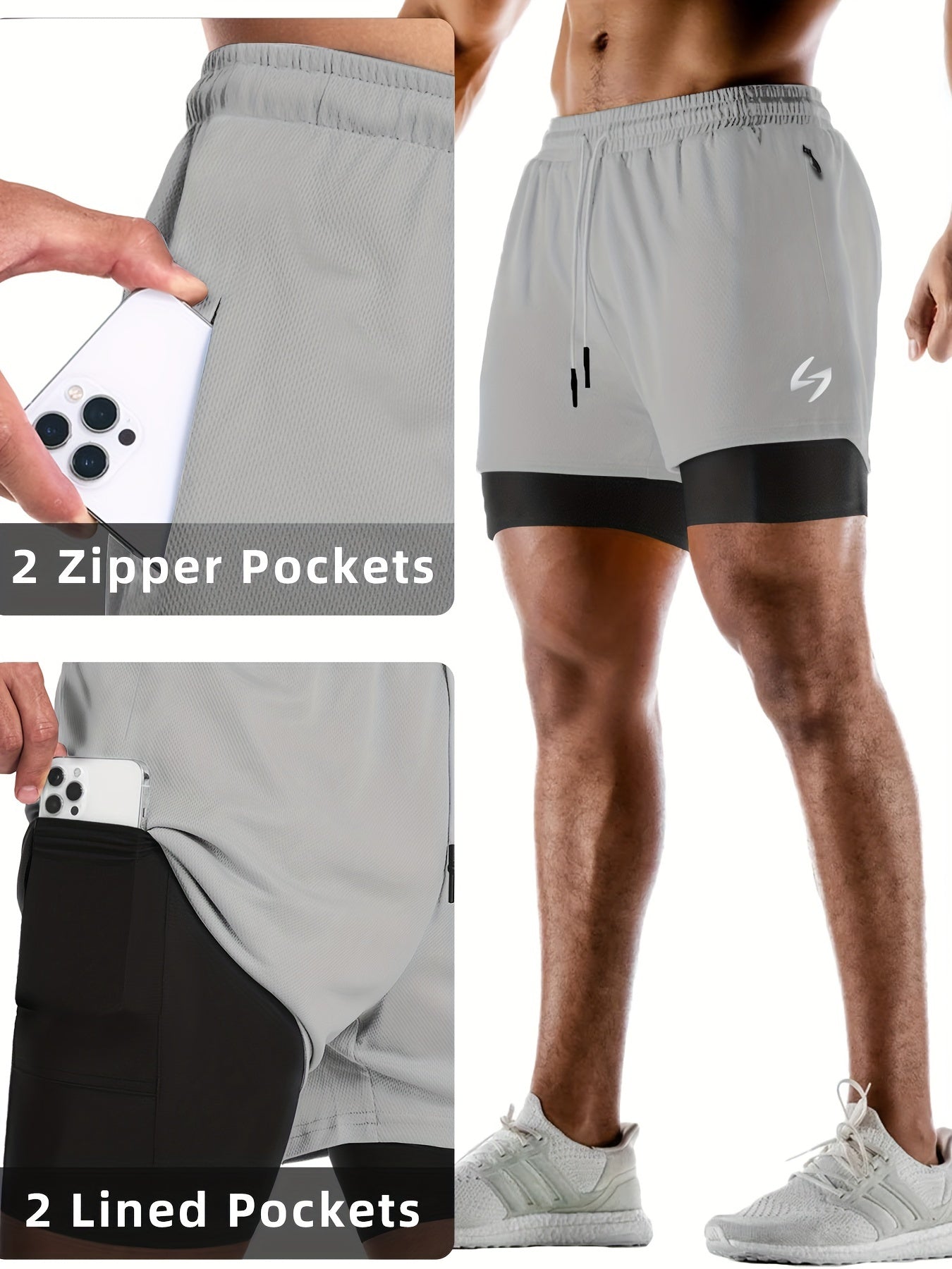 Heren 2-in-1 Zomer Sportshorts Sneldrogende Zakontwerp