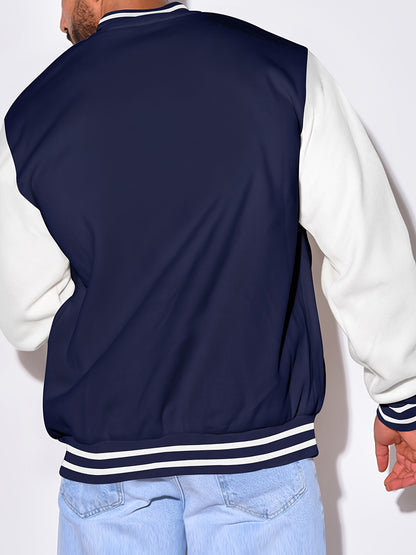 Varsity-jack Met Kleurblokken, Casual Honkbaljack Voor Heren