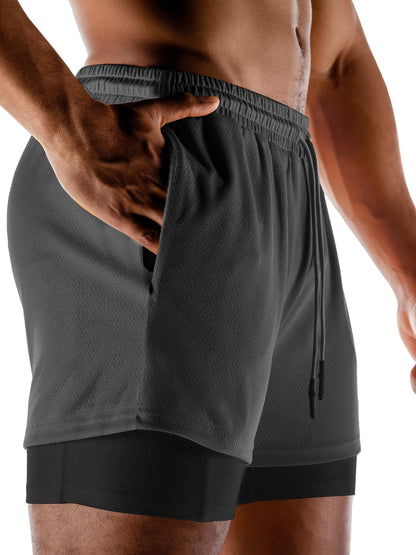 Heren 2-in-1 Zomer Sportshorts Sneldrogende Zakontwerp