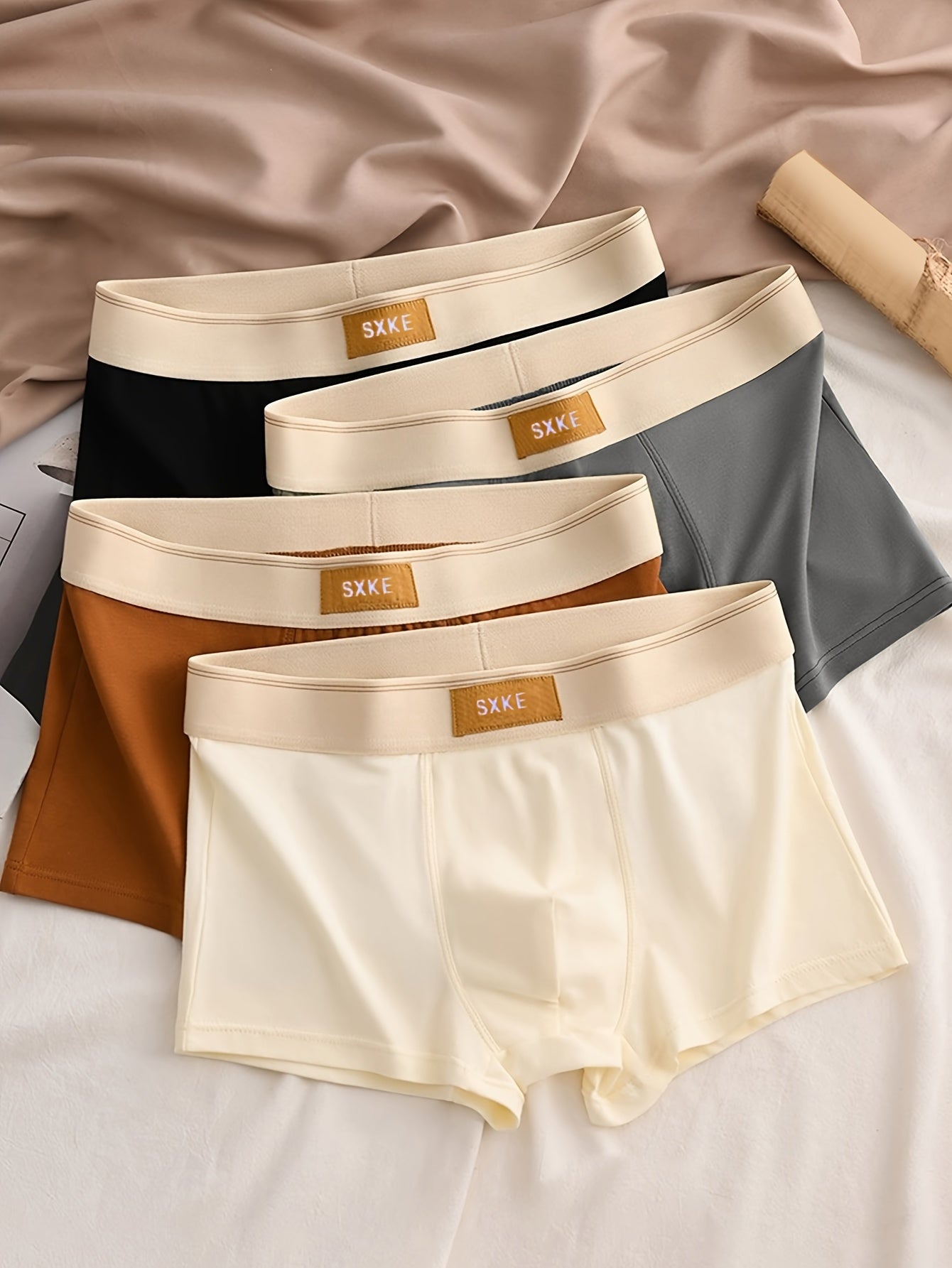 4 Stuks Heren Katoenen Effen Boxershorts, Ademende