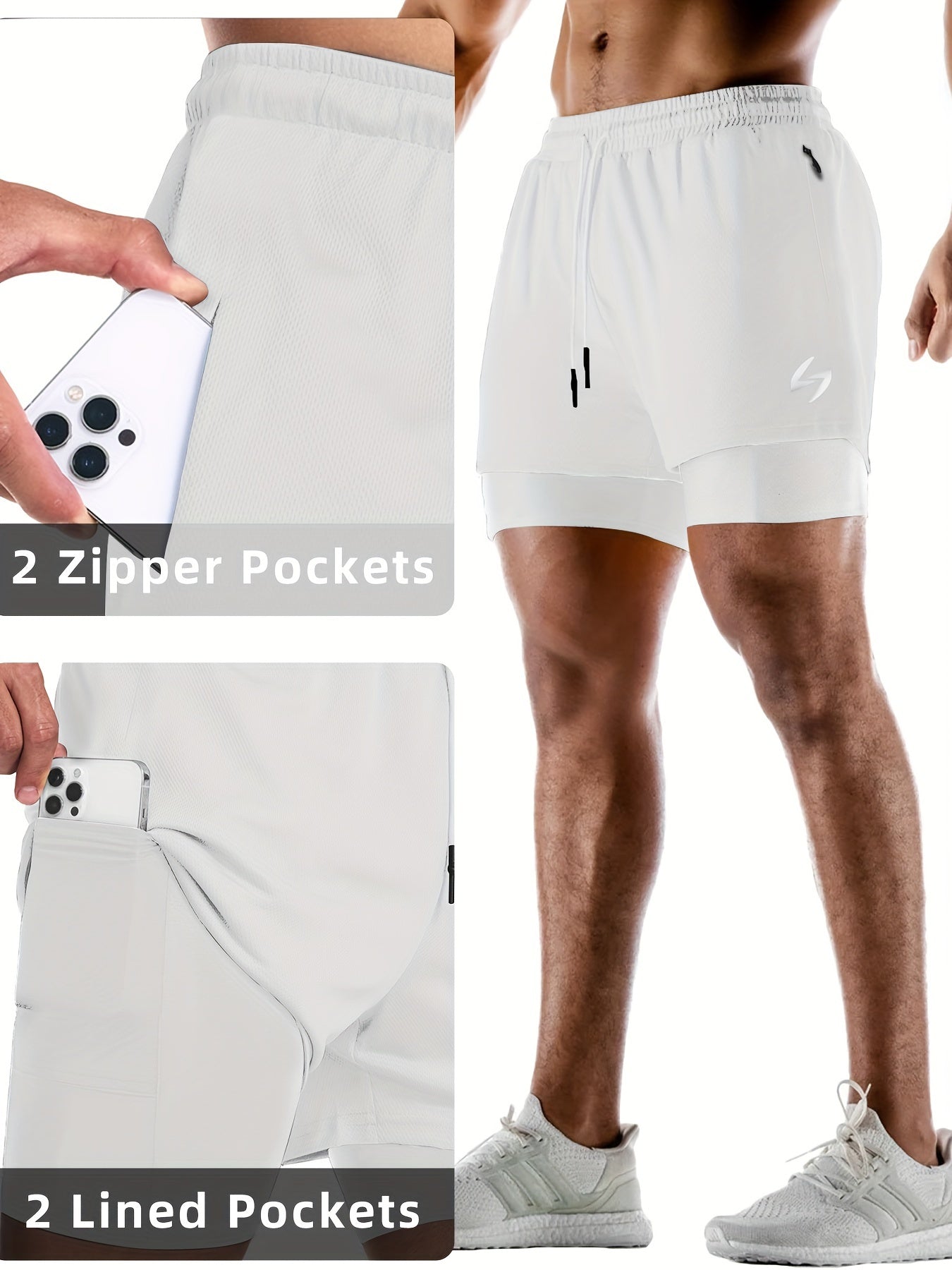 Heren 2-in-1 Zomer Sportshorts Sneldrogende Zakontwerp