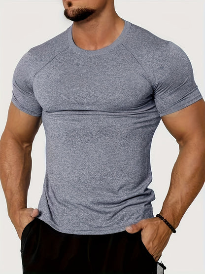 Effen slim-fit sport-T-shirt met ronde hals en korte mouwen voor heren