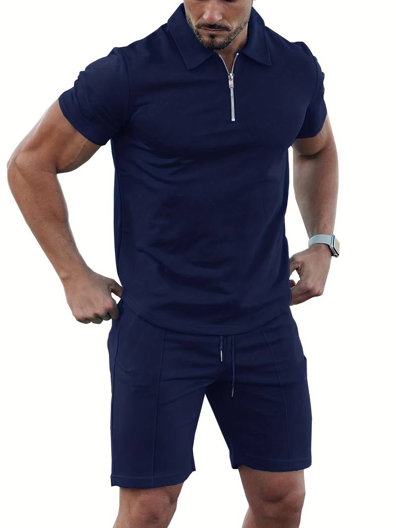 2-delige casual trendy sportfleece-poloshirt met reversrits