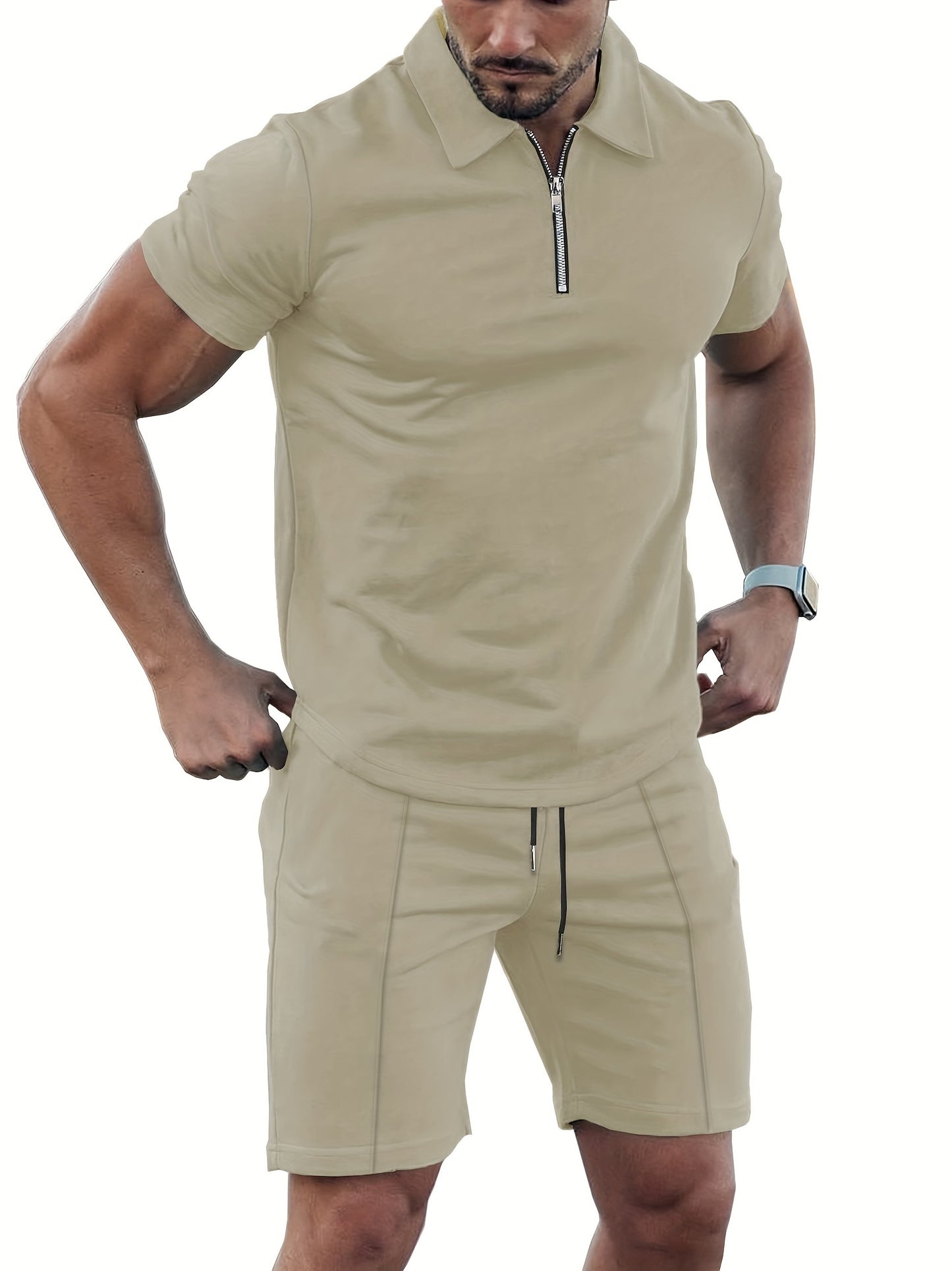 2-delige casual trendy sportfleece-poloshirt met reversrits