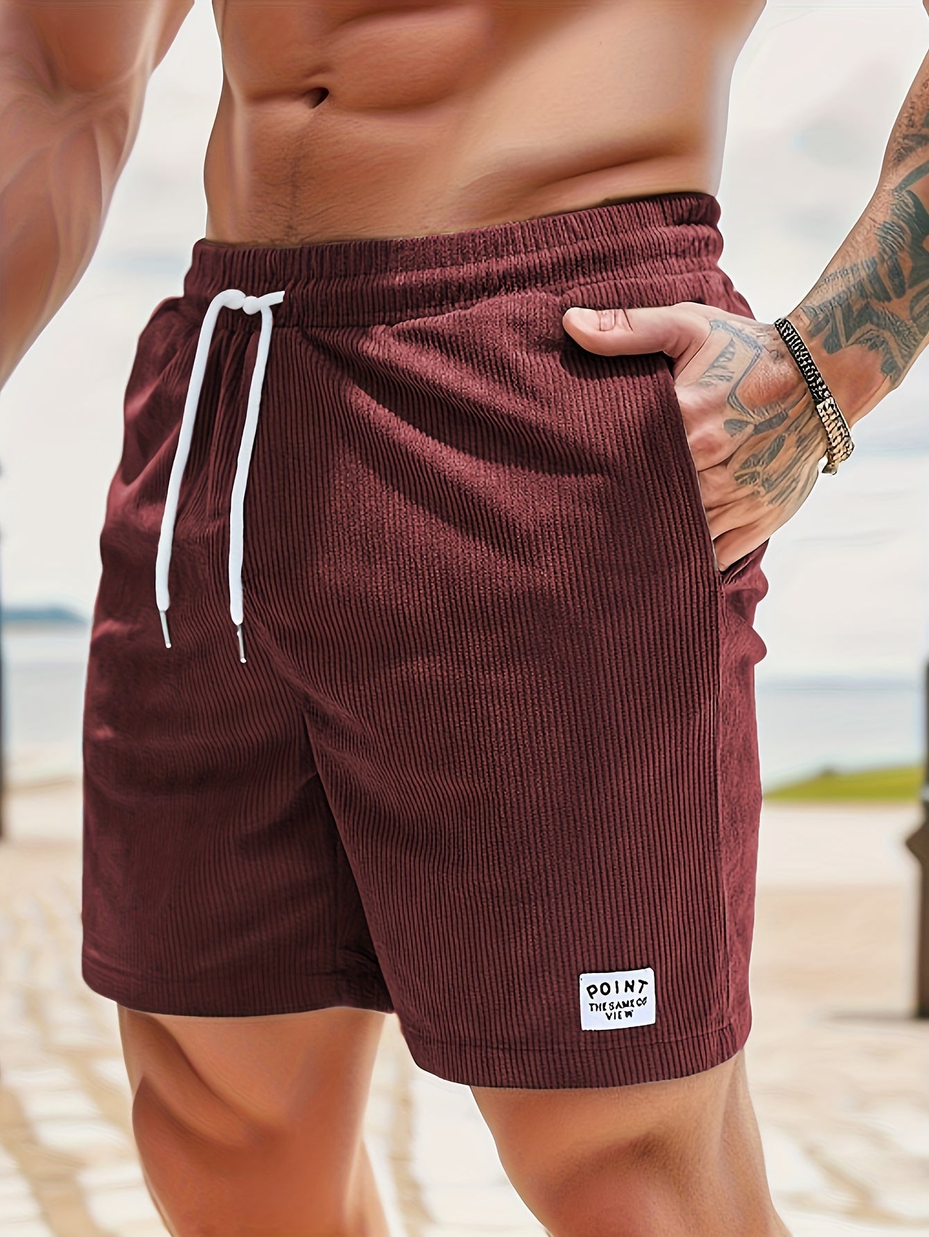 Heren Casual en chique gestreepte gebreide shorts met trekkoord